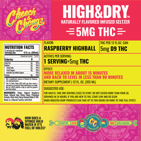 High & Dry Delta-9 THC Seltzer - Raspberry Highball (4-pack, 20 mg)