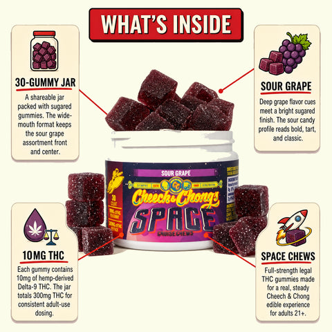 Space Chews Delta-9 THC Gummies - Sour Grape (300 mg THC)