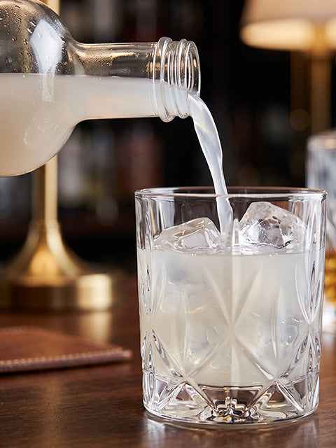 Judge's Stash over ice — bar cart close-up