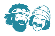 Stylized image of Cheech and Chong's head in blue.