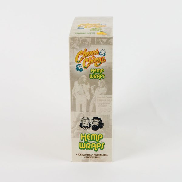 A box of Hemp Blunt Wraps - Grandaddy Grape with product pictures and features displayed, indicating it is "tobacco free, nicotine free, and additive-free.